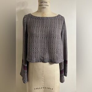 Free People Cropped Bell Sleeve size Small Chevron Tribal Boho Top